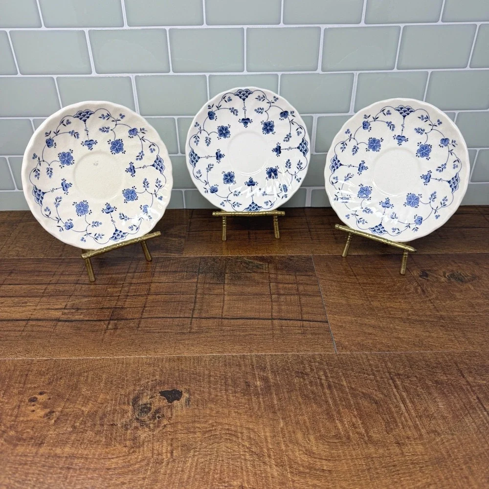 Vintage Blue White Myott Finlandia & Churchill Saucers Set 3 England